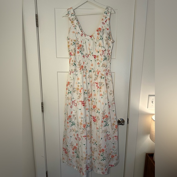 LOFT Floral Poplin Smocked Maxi Pocket Dress, Size XL - Picture 4 of 9